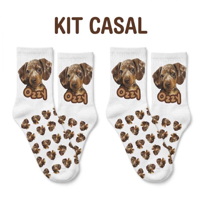 Kit Meias Personalizadas Casal com Foto do Pet + Nome | Presente Criativo para Namorados, Marido e Esposa