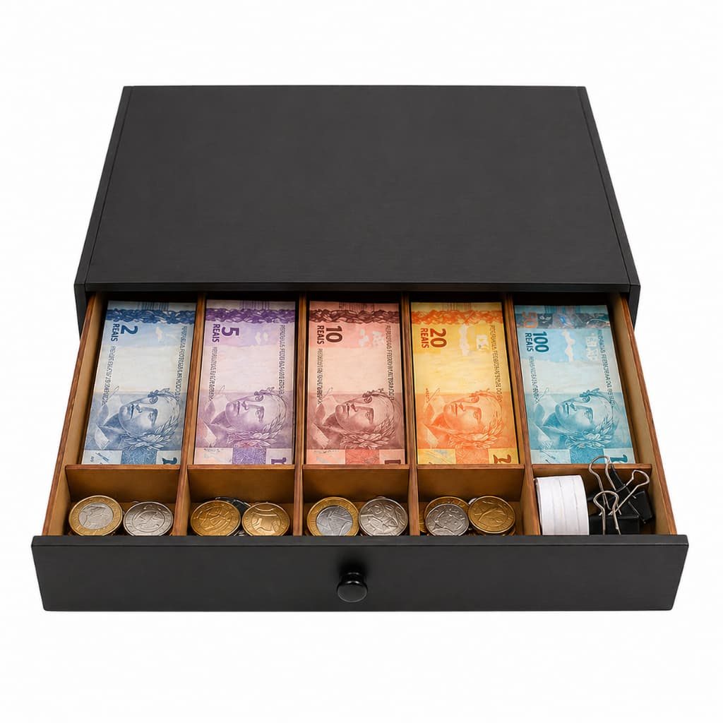 Caixa Organizadora De Dinheiro Gaveta MDF 38x26x7 - Para Comercio / Festas Quermeses / Bingo