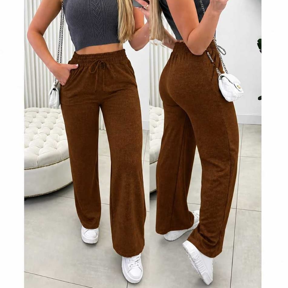 Calça Pantalona  Lanzinha Feminina Cintura Alta Com Bolso Pra Inverno Promoçao