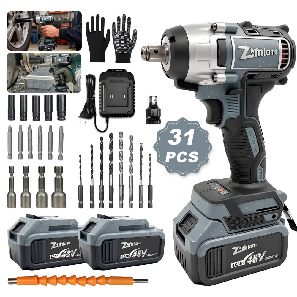 Chave Impacto 48V 500N Parafusadeira Impacto Bateria 1/2 Profissional Maleta