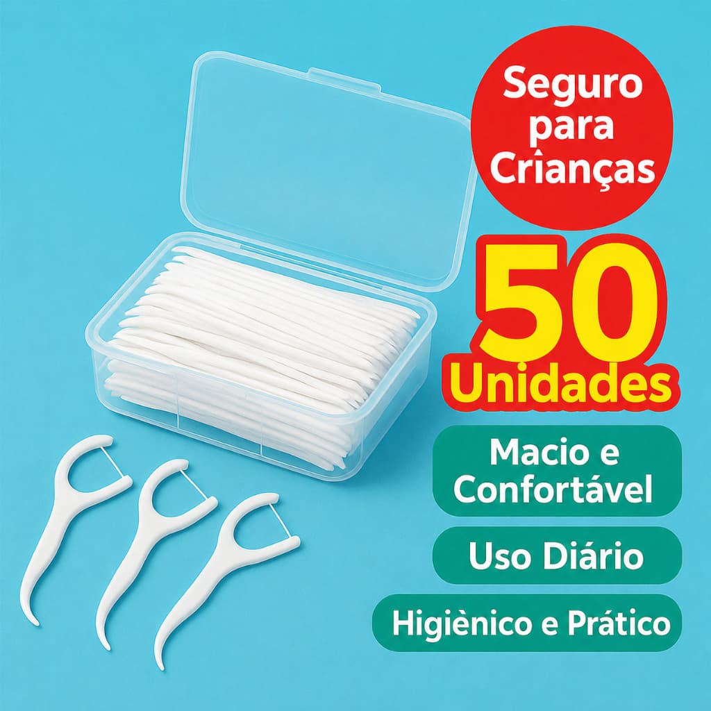 Kit 50 Unidades de Fio Dental Infantil em Formato de Arco Ultra Fino Para Limpeza Eficaz