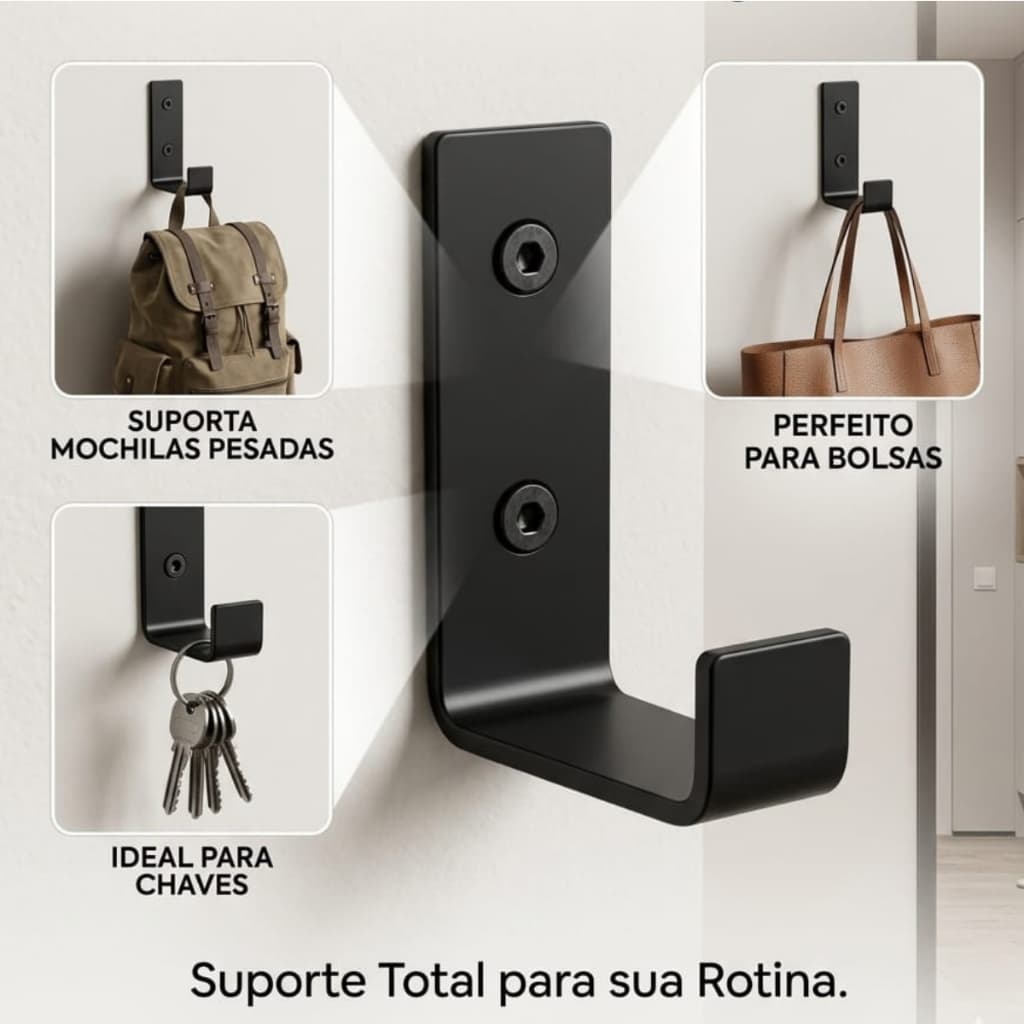 3 Ganchos De Parede De Ferro Estilo Industrial Preto Pendura Bolsa Toalha Mochila Chave
