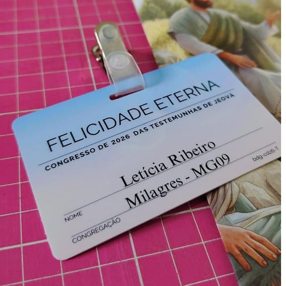 Crachá Congresso 2026 JW - Felicidade Eterna - PVC Personalizado com nome e congregação