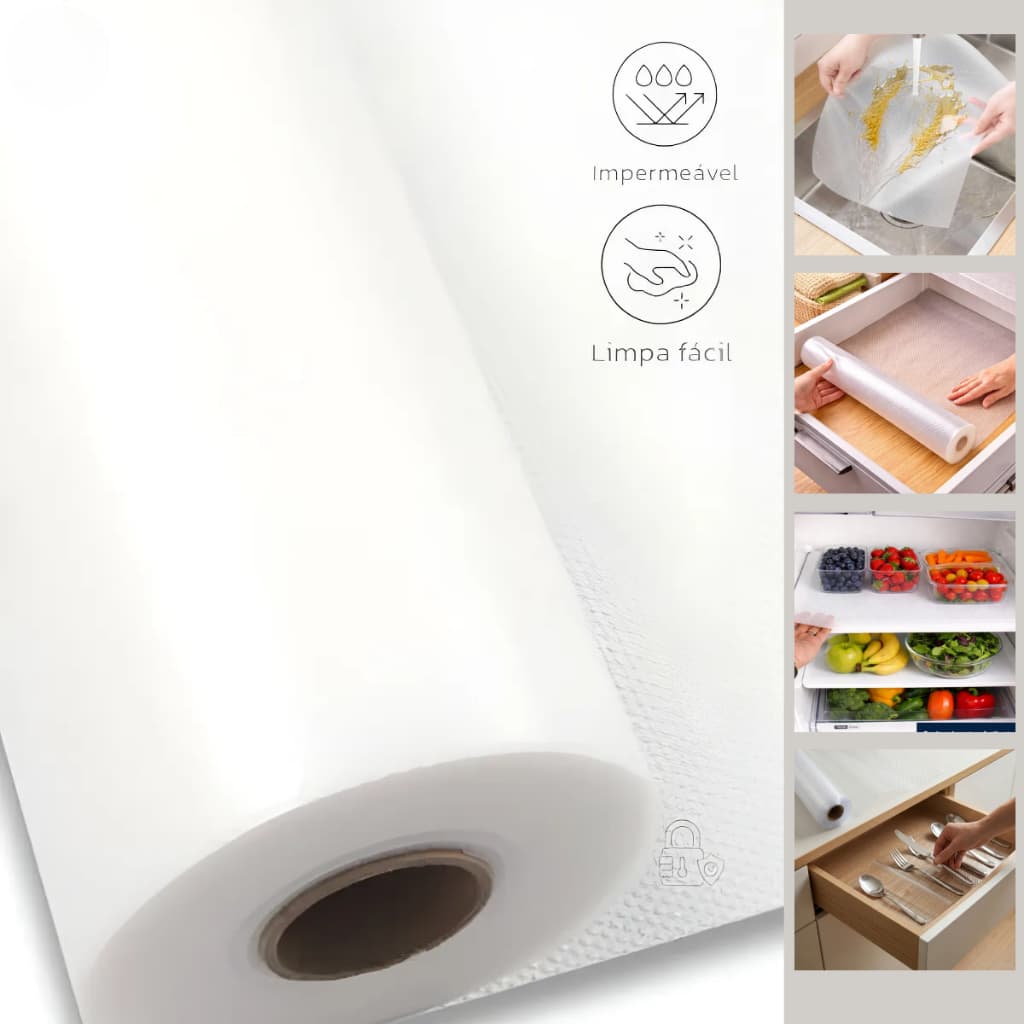 Forro Antiderrapante Multiuso Transparente Lavável Cozinha Armário, Gaveta, Geladeira e Guarda-Roupa