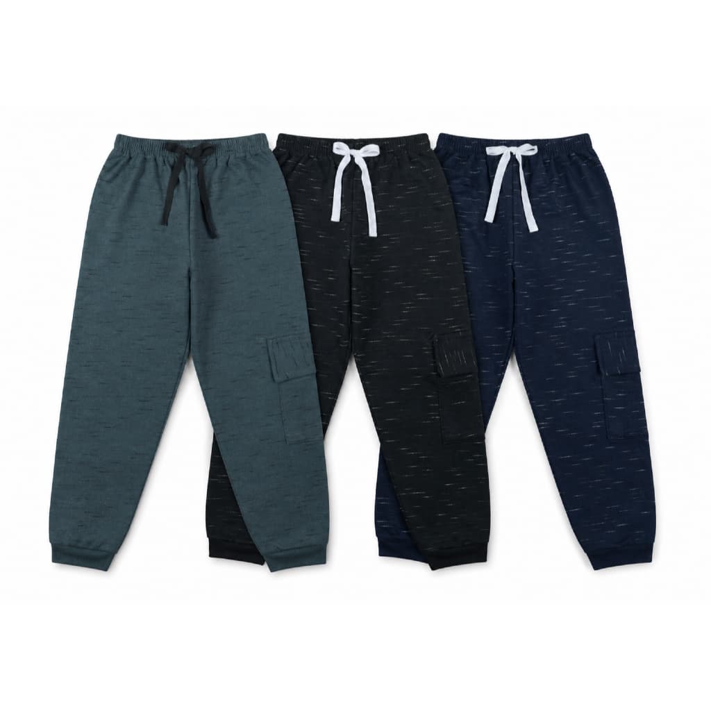 Kit 3 Calças de Moletom em Malha JET infantil e juvenil Cores Sortidas Escuras Bolso Cargo