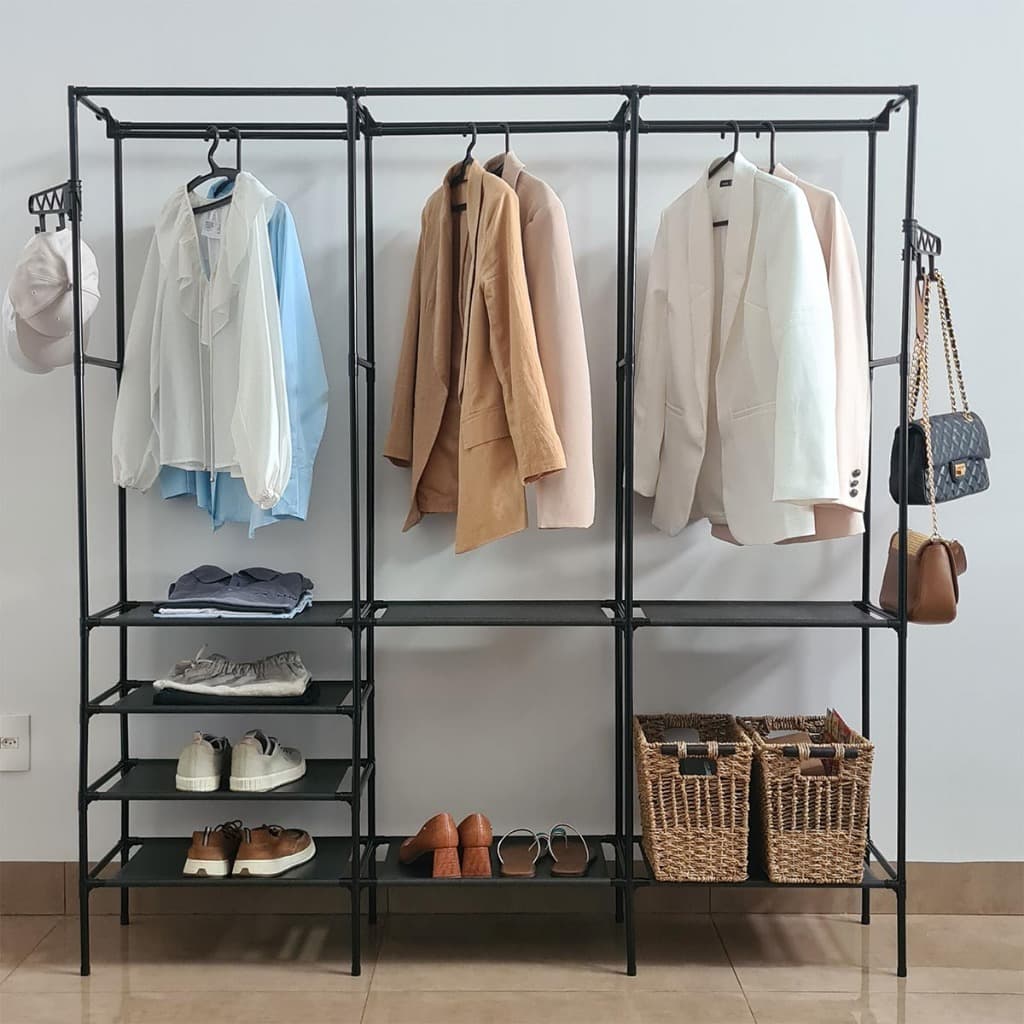 Guarda Roupa Arara Roupeiro Portátil Cabideiro Desmontável 3 Divisões