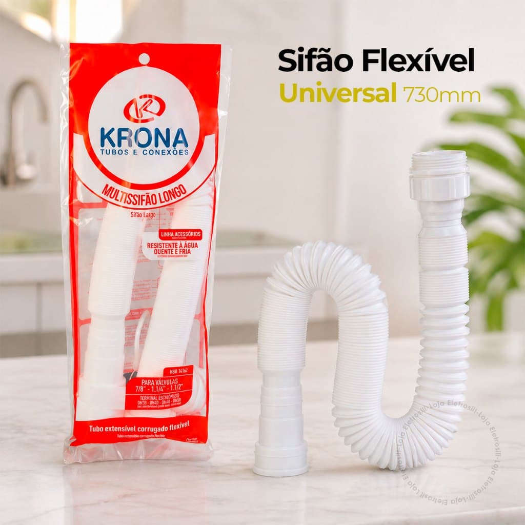 Kit Sifão Flexível Universal 73 Centimetros Tubo Extensivo Sanfonado Ajustável Pia Tanque Lavatório