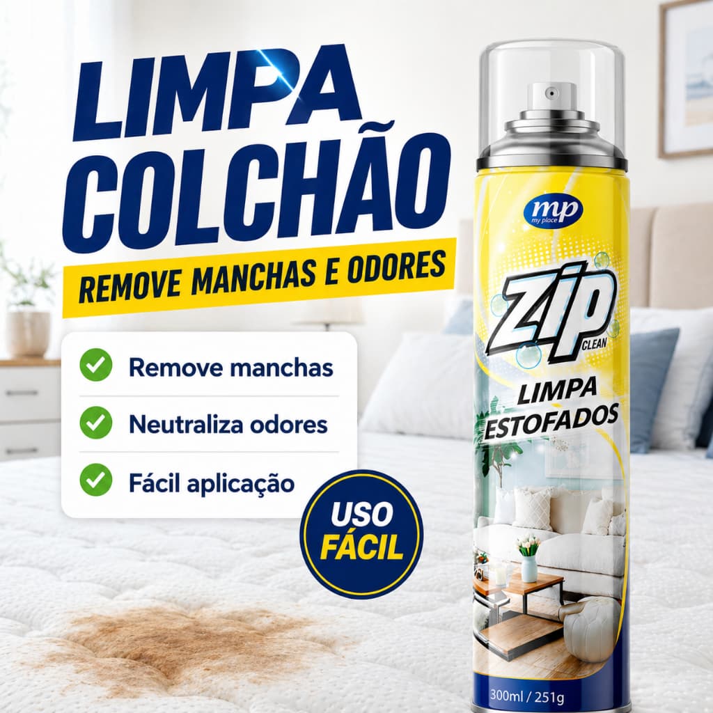 Limpa Estofado Colchão Sofá Spray Zip Clean Espuma Seca Remove Manchas Odor Fácil Uso