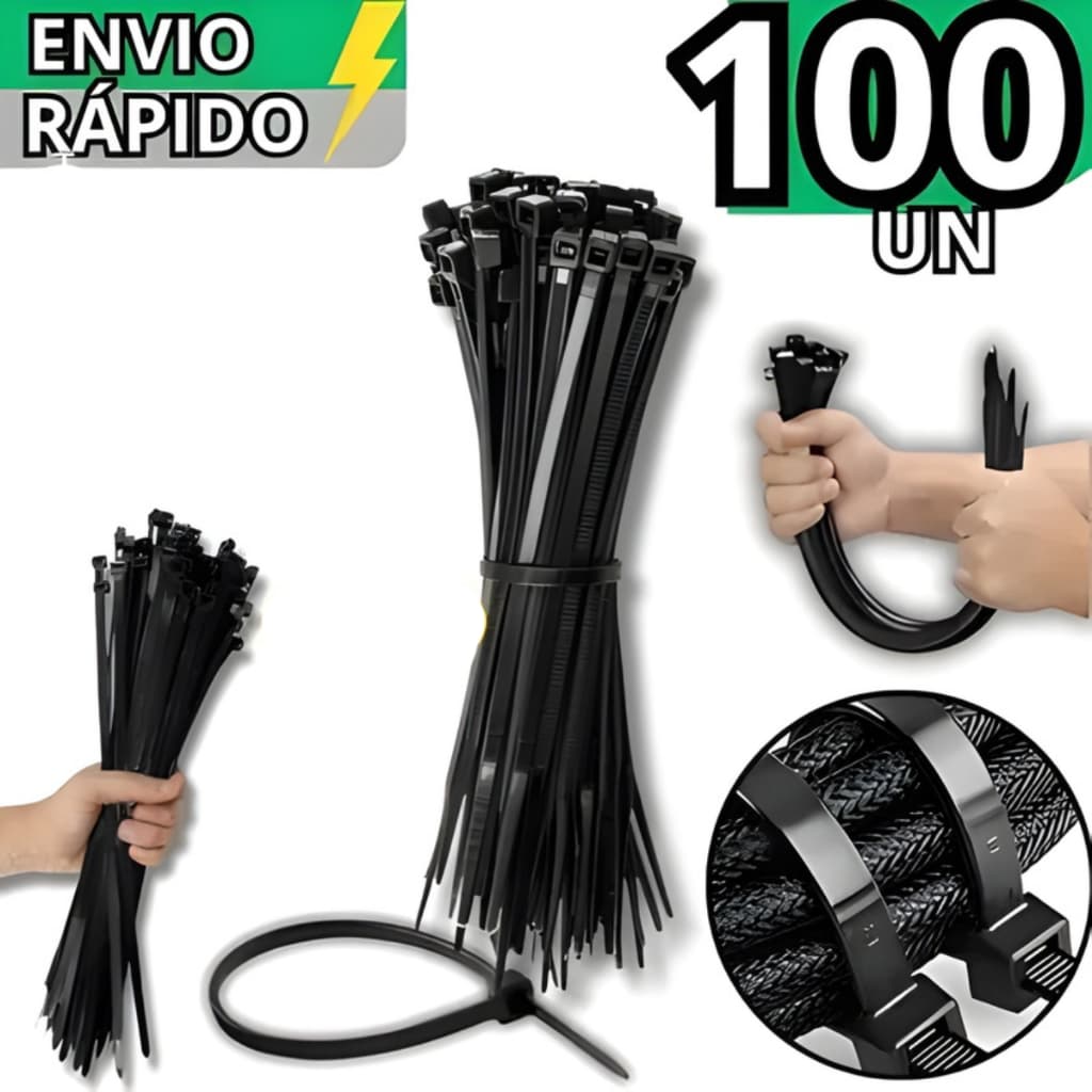 KIT Jogo 100 Abraçadeira 20Cm X 3mm de Nylon Enforca Gato Cintas Plásticas Super Resistente Presilha