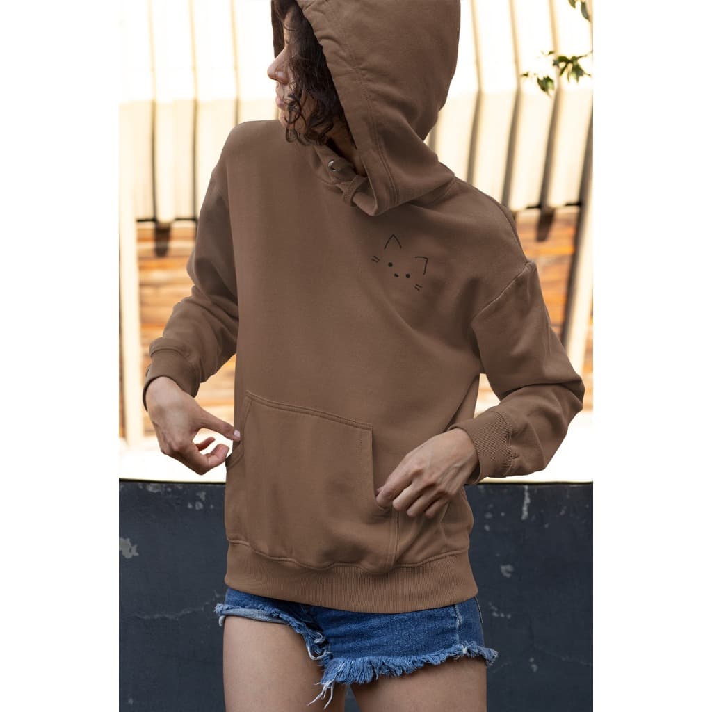 Moletom Feminino Minimalista Canguru Estilo Tumblr Blusa de Frio com Capuz Casual Confortável Moda Inverno