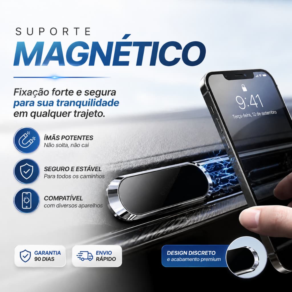 Suporte Magnético Automotivo CJ-50 Mini com Ímã Neodímio Ultra Potente – Compatível com Todos Celulares