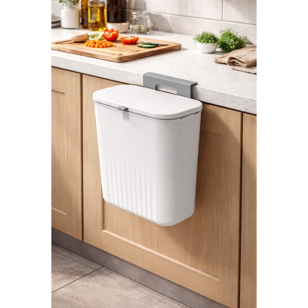 Lixeira Suspensa Multiuso 9L Com Retrátil Tampa Sem Furo Porta Armário Para Cozinha Banheiro