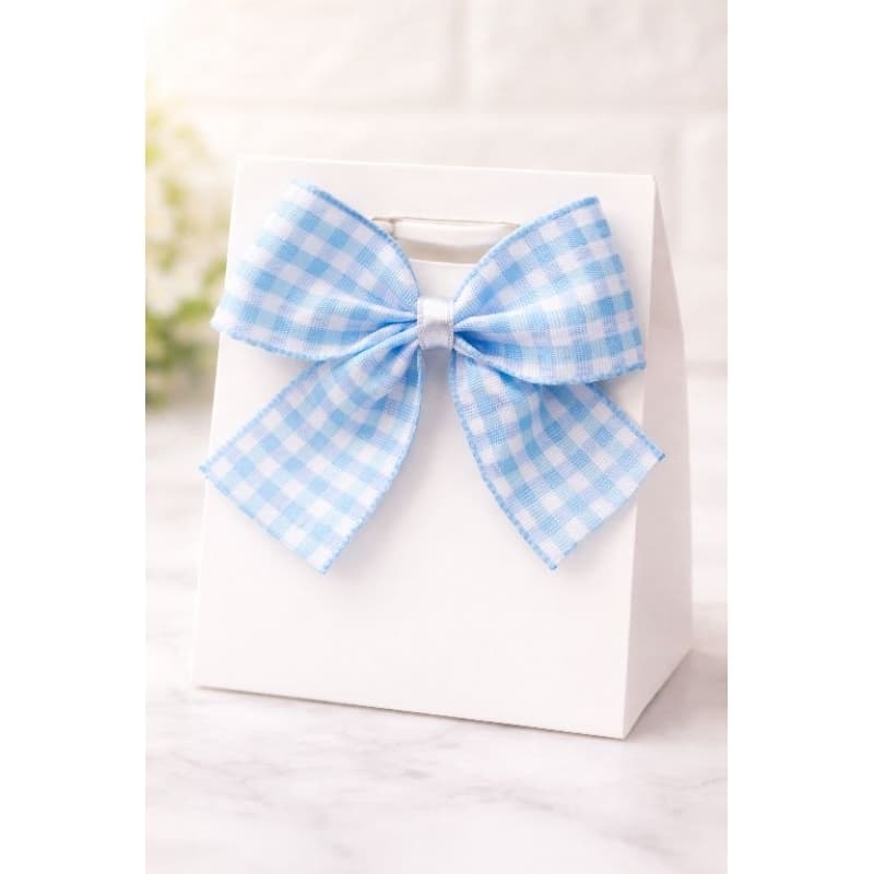 ⭐ Laço Xadrez Poliéster Azul Bebê para Lembrancinhas e Embalagens – 8x8cm - Envio Imediato