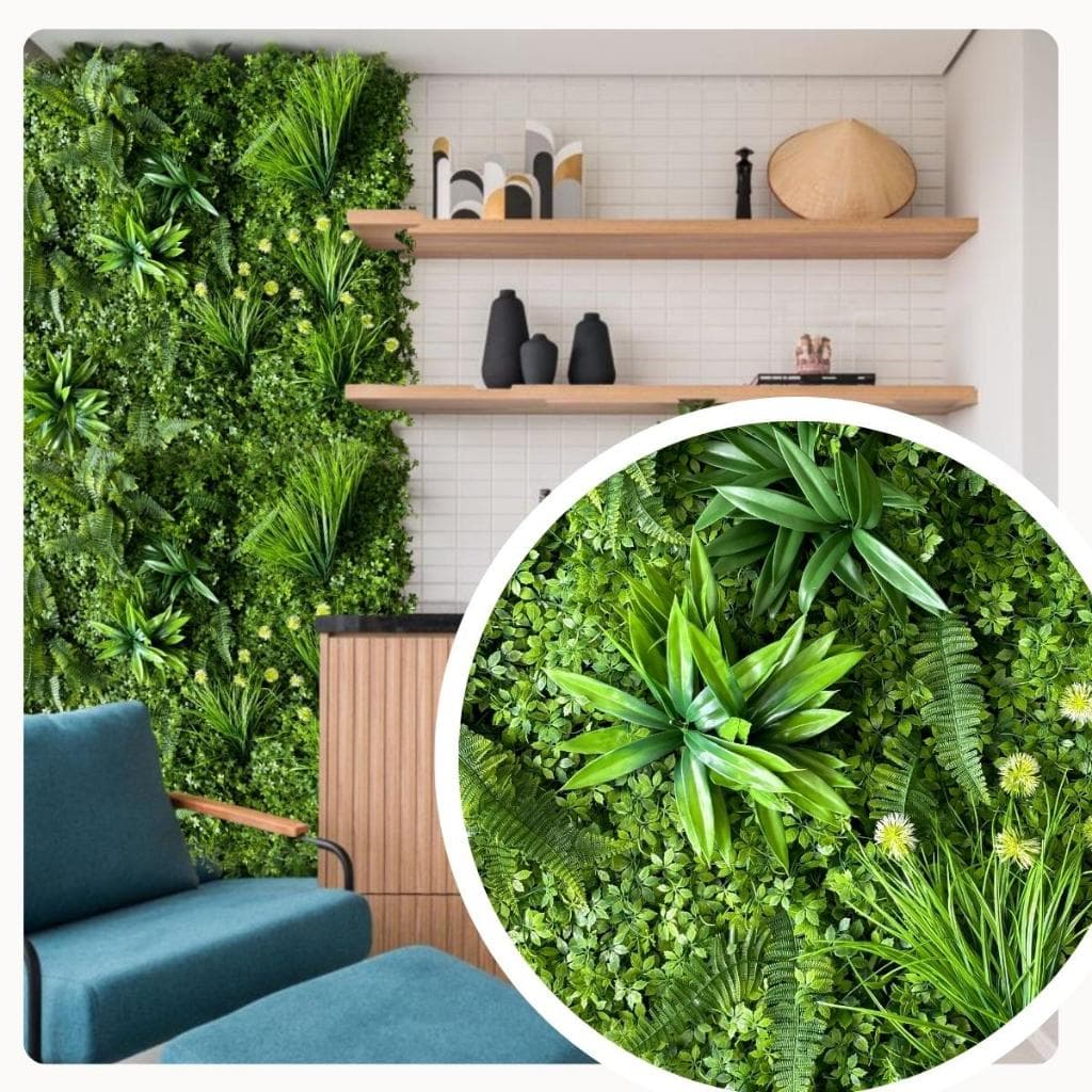 1m² Jardim Vertical Artificial 3D Luxo Alta Densidade Proteção UV Parede Verde Cobertura Total