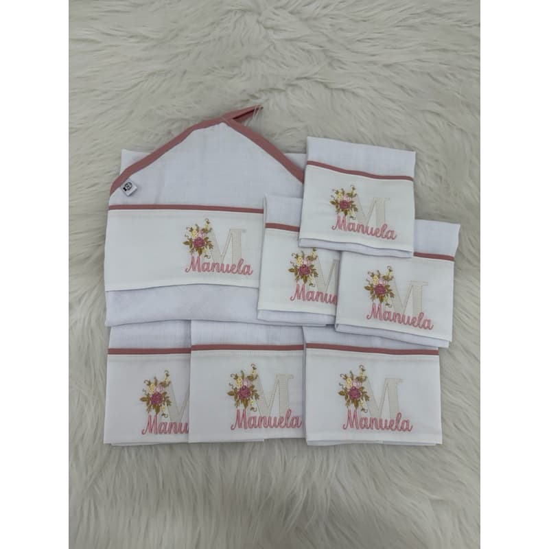 Kit banho para levar a maternidade contendo banho fralda + 3 fraldas ombro + 3 fraldas boca personalizadas nome bebê