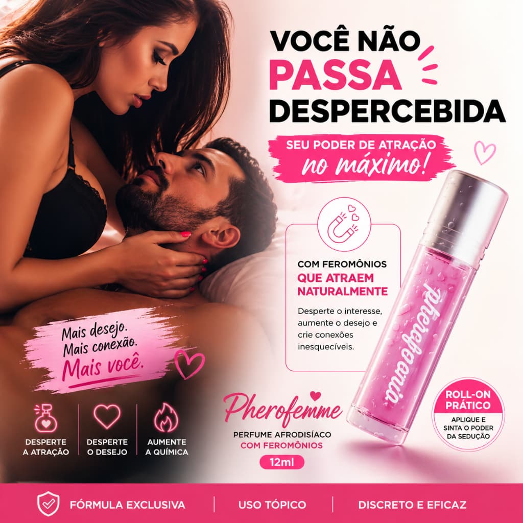 Perfume com Feromônios Feminino Roll On 12ml Afrodisíaco Sedução Atração Pherofemme