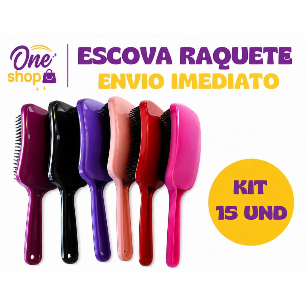 Kit com 15 Escovas De Cabelo Raquete Desembaraçadora Flex Hair Não Danifica Fios para Todos os Tipos de Cabelo Atacado
