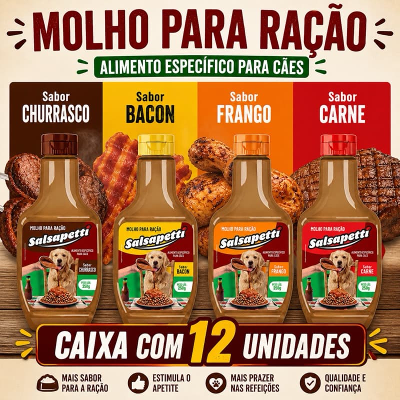 Caixa 12  Molho Para Ração Cachorro - Caixa Fechada 250g salsapetti 12 Unidades
