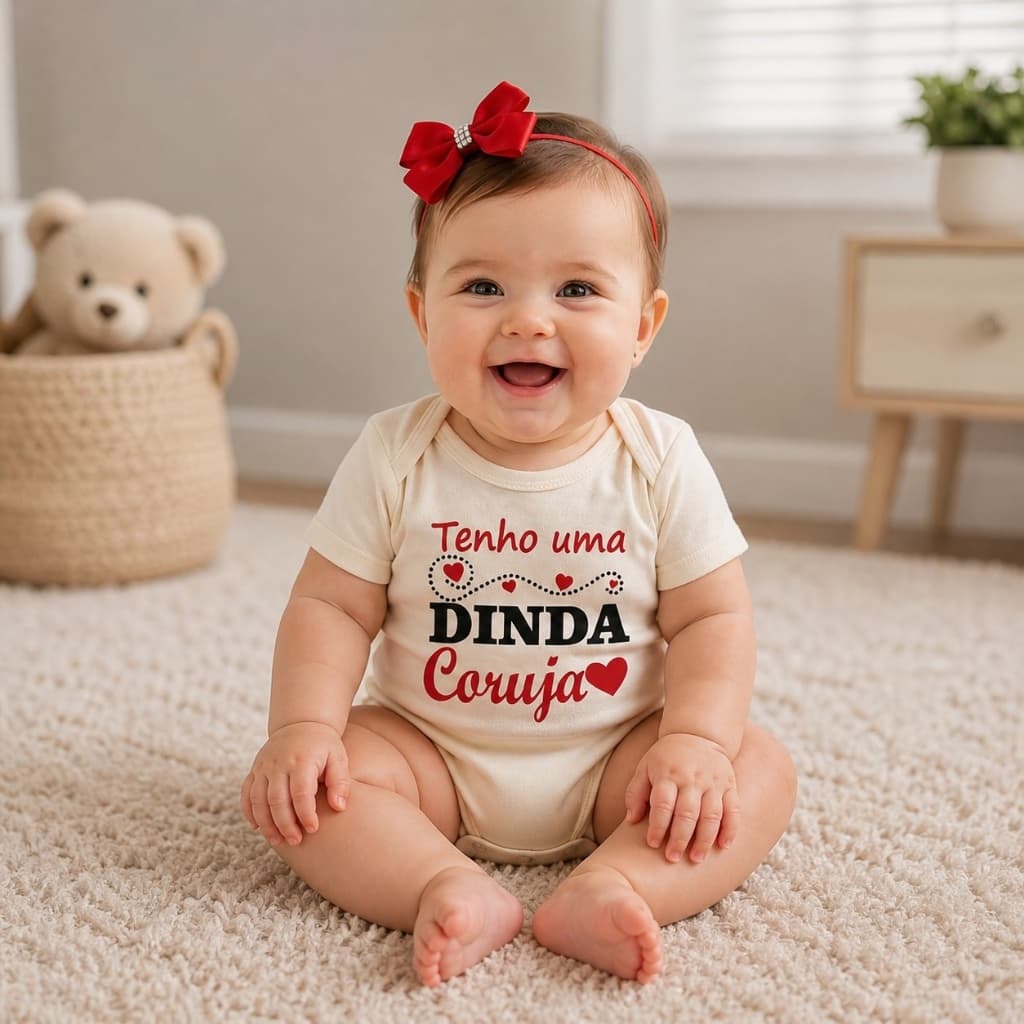 Body Bebê Temático + Laço Dinda Coruja Roupa Infantil Mesversario