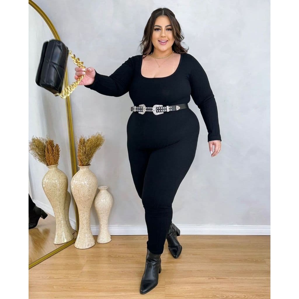 Macacão Plus Size Canelado  manga longa Premium