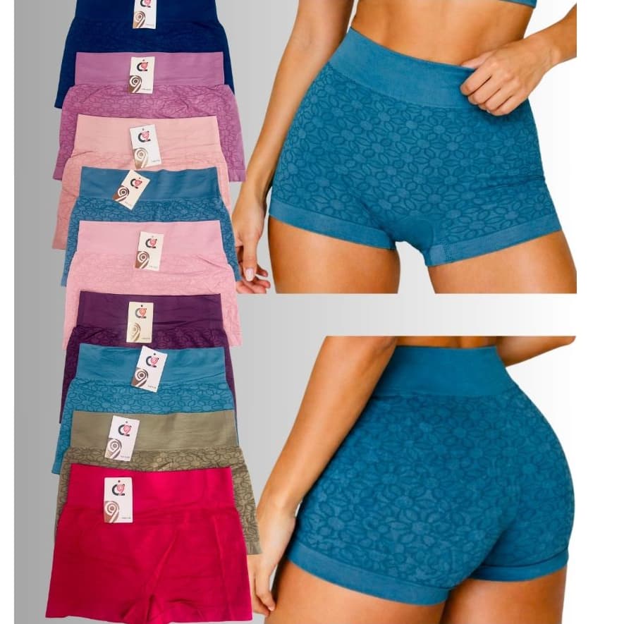Cueca Boxer Feminina Floral Cós Alto Confortável Moda Shortinho Premium Não marca na Roupa