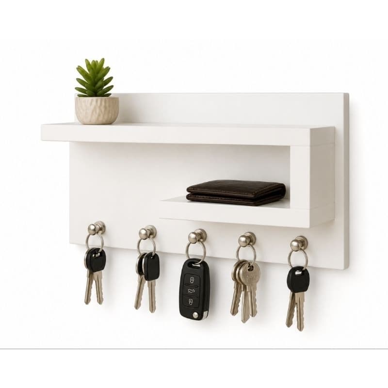 Porta Chaves com Prateleira MDF Branco Organizador de Parede