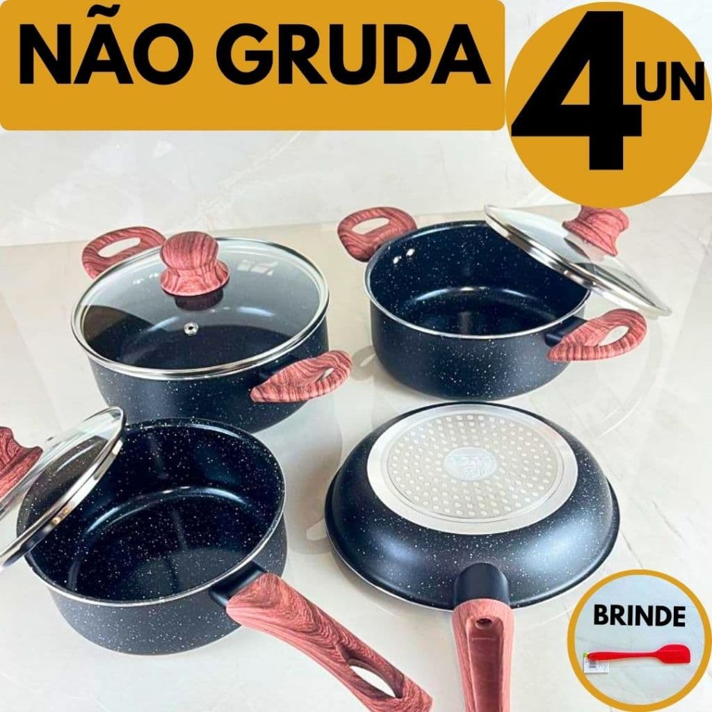 Jogo Panelas 4 Peças de Indução Antiaderente Menos Óleo Com Tampa Não Gruda Completa Casa Cozinha