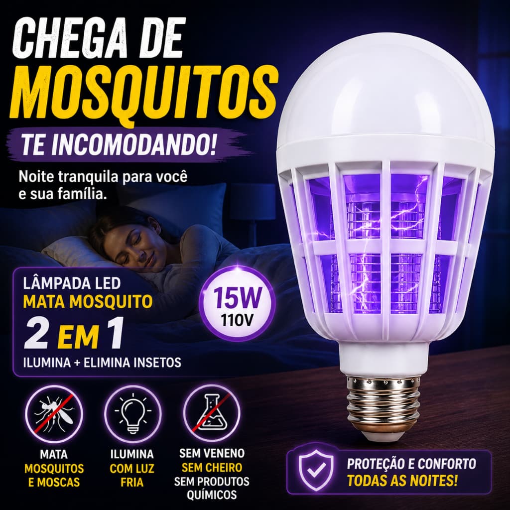 Lâmpada Led e UV Bulbo Repelente Mata Mosquito Moscas 15W - 110v
