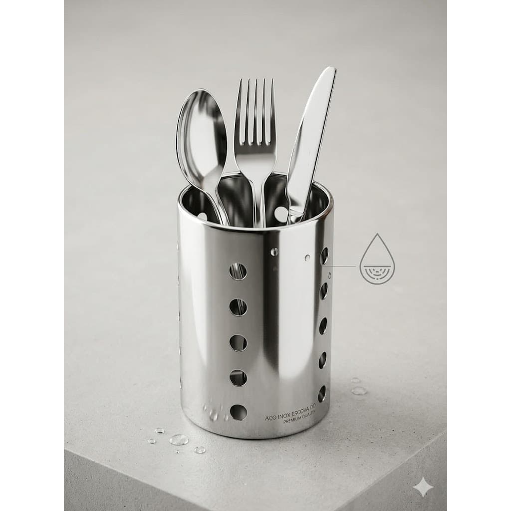 Escorredor e Suporte para Talheres em Aço Inox - Original Premiun, 10x15 cm,  Organização  para sua Cozinha