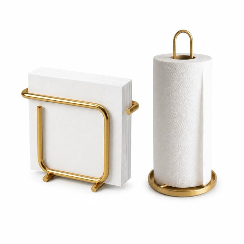 Kit Porta Guardanapo e Papel Toalha Dourado Suporte Cozinha Luxo Decorativo Resistente