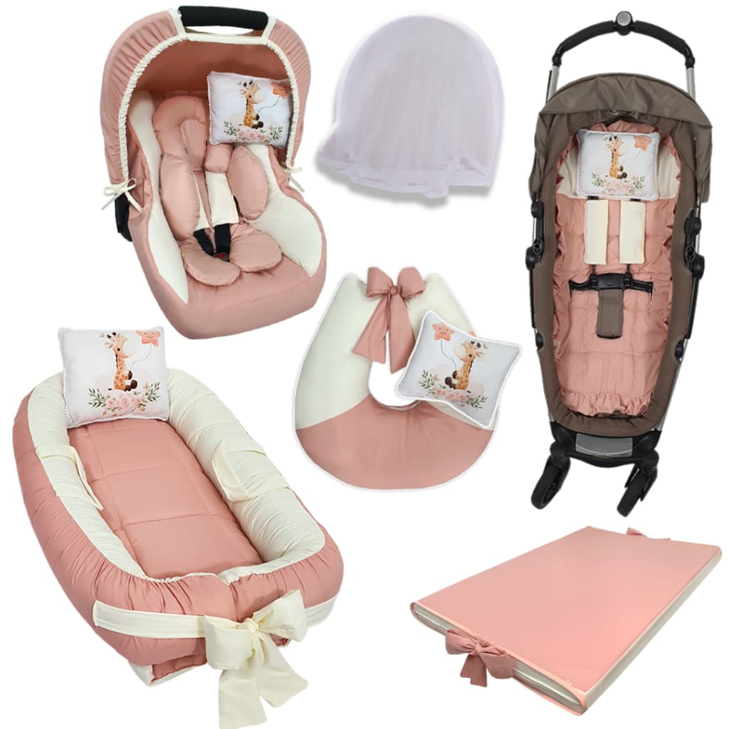 Kit - Ninho Redutor de Berço, Amamentar, Capas Bebê Conforto, Capa de Carrinho + Trocador Cômoda + Mosquiteiro