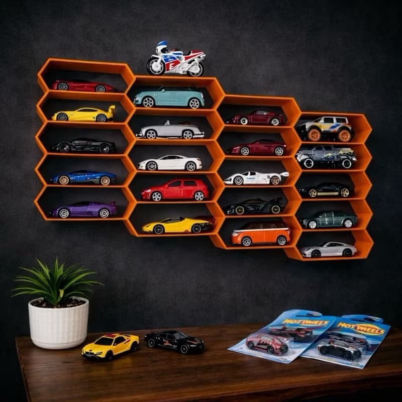 Expositor 3D Nicho Colmeia para Hot Wheels e Miniaturas 1:64 – Suporte de 5 e 10 Carrinhos