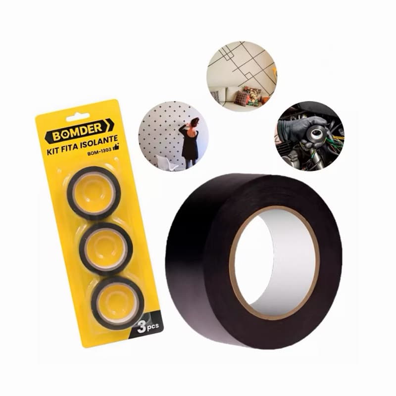 Kit 3 Fita Isolante Preta  1,7x 7m - Alta Durabilidade e Aderência Segura