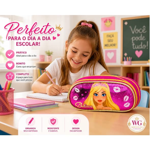 Estojo Escolar Feminino Organizador com Zíper – Prático, Lindo e Espaçoso ES4743