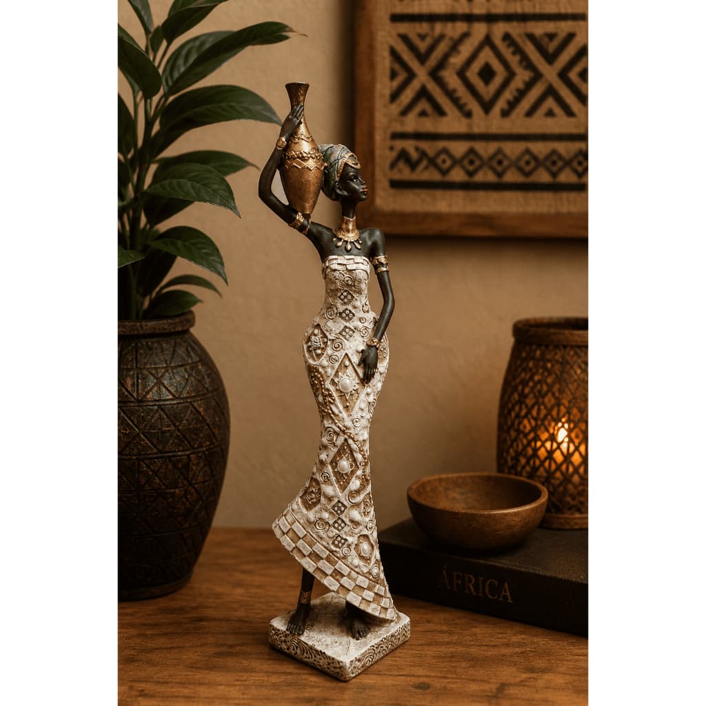 Escultura Africana Decorativa com Jarro – 43cm | Elegância e Sofisticação