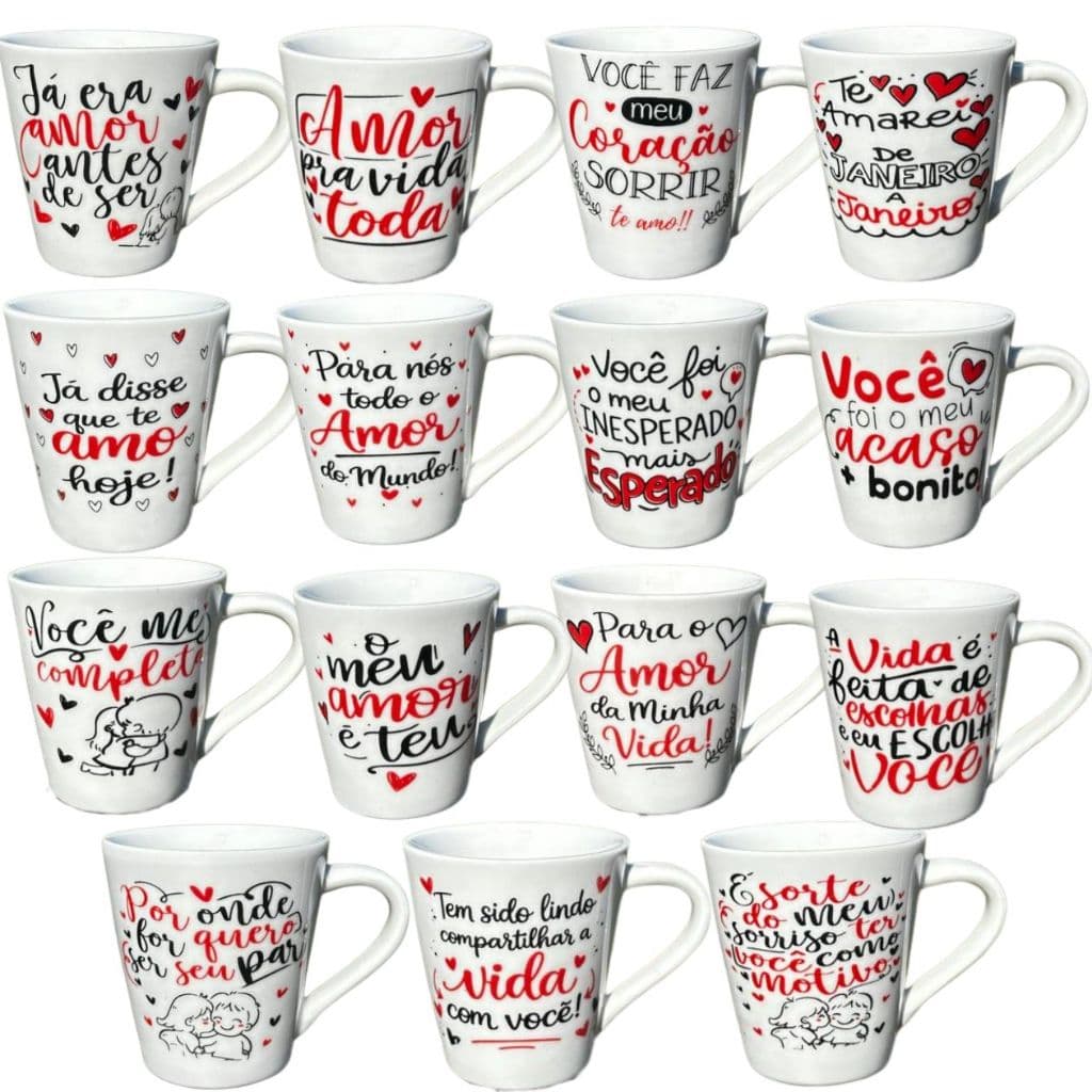Jogo Caneca Dia dos Namorados Xícara Café Chá Porcelana Personalizada Amor Te Amo Love