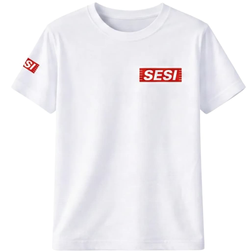 CAMISETA, SESI, UNIFORME, ESCOLAR, LOGO EM DTF, UNISEX, ADULTO, INFANTIL, TAMANHOS, 8 AO GG