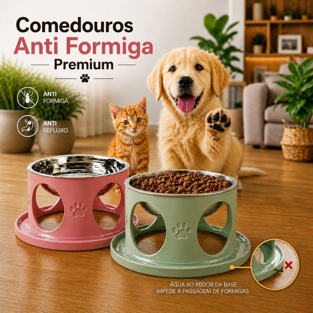 Comedouros Inteligente Anti Formiga para Cachorro e Gato Inox Premium Elevado Anti Refluxo Fácil Limpeza