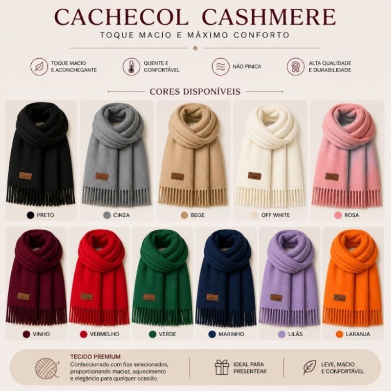 Cachecol Fashion Inverno Tipo Cashmere Macio Confortável Estiloso Várias Cores
