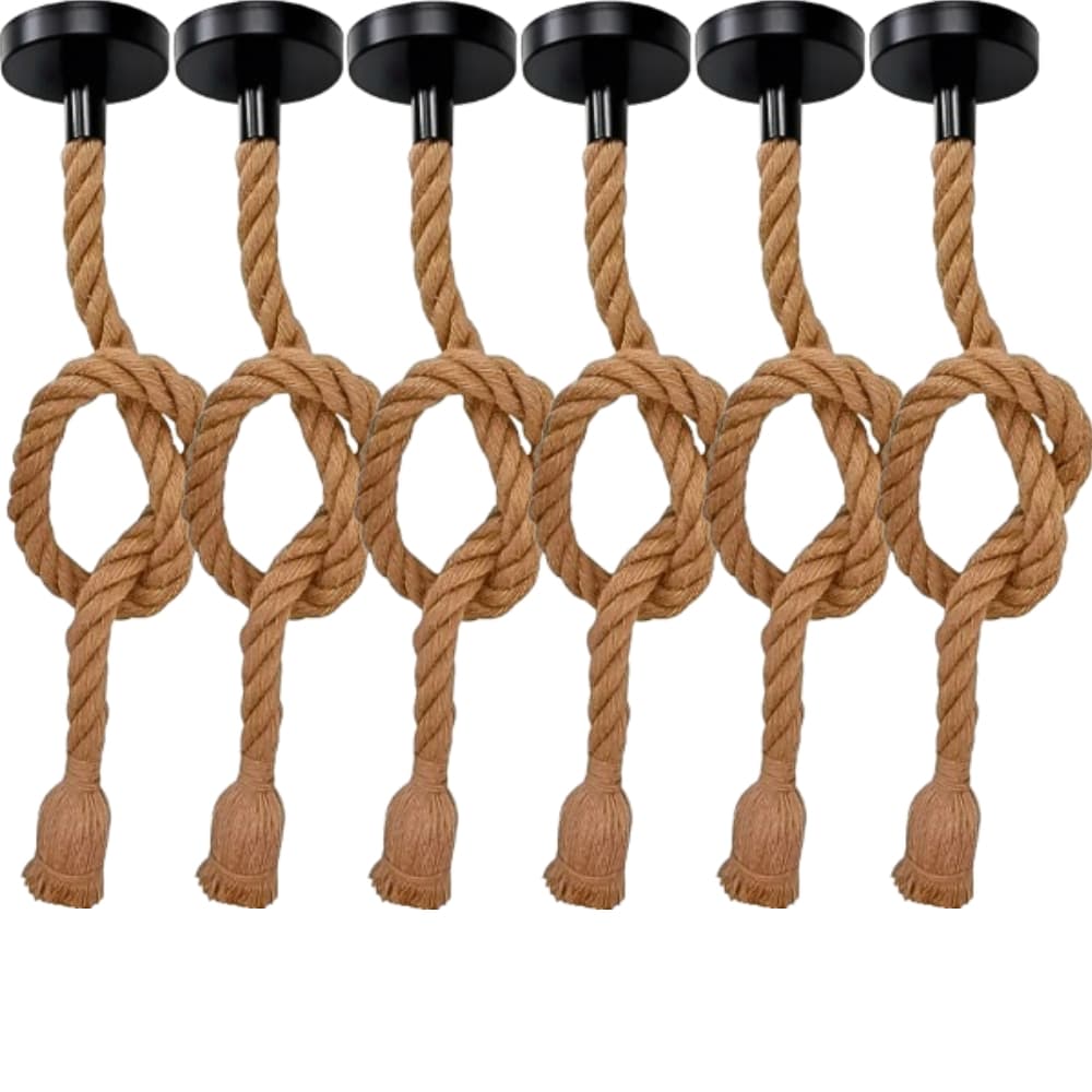 Kit 6 Pendente De Corda Sisal Retrô Lustre Rústico Vintage Bivolt Decorativo Bancada Mesa Varanda