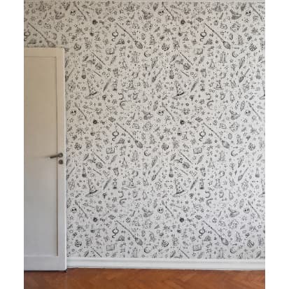 Papel de Parede Autocolante Infantil Mágico Harry Fundo Branco Preto 3mx50cm
