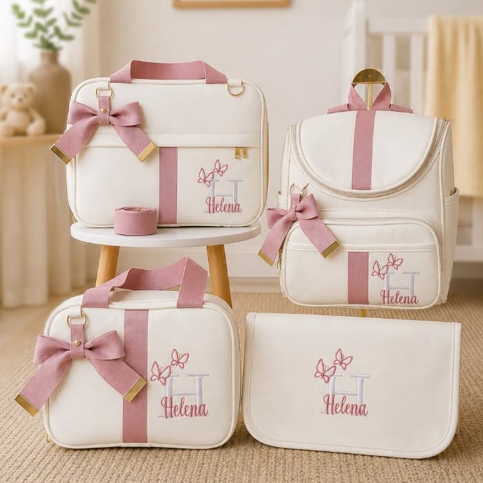 Bolsas Maternidade 4 Peças Luxo, Completo Personalizado térmico e impermeável, Coleção Afeto