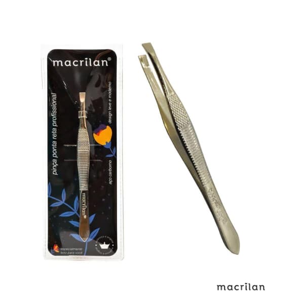 Pinça Macrilan Ponta Chanfrada Diagonal PI-1 Aço Carbono Designer Sobrancelhas