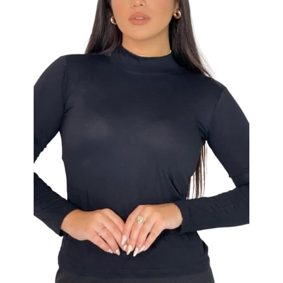 Blusa Feminina Manga Longa Cacharrel Segunda Pele Canelado Premium Gola Alta Inverno