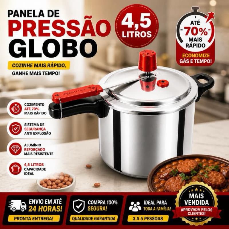 Panela de Pressão GLOBO 4,5 L Sistema de Segurança e Alta Durabilidade