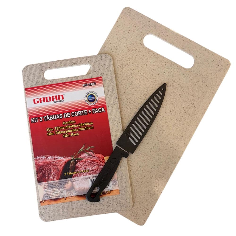 Kit 2 Tábuas de Corte + Faca Tábua de Carne Legumes e Frutas Cozinha