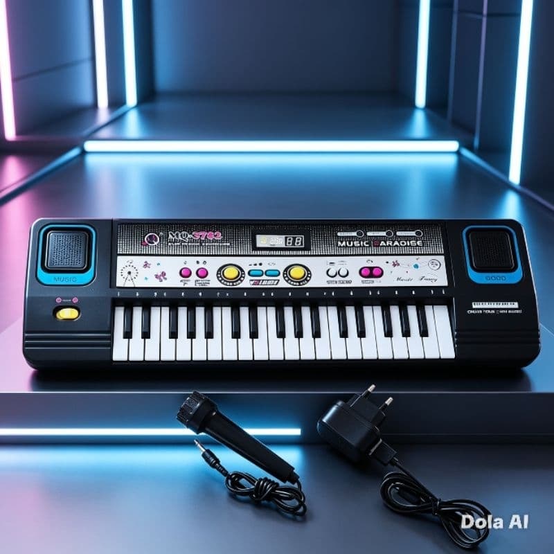 TECLADO / PIANO MUSICAL INFANTIL COM MICROFONE PRETO USB / A PILHA