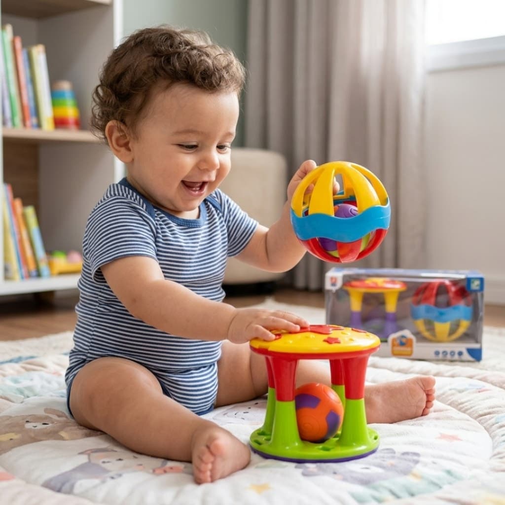 Brinquedo Cognitivo para Bebe menino menina 2 a 4 anos Conjunto com Torre e Bola Chocalho Colorida
