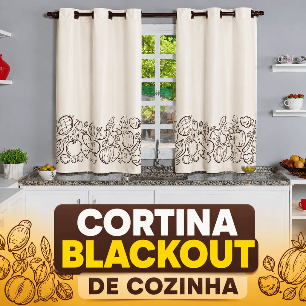 Cortina Blackout de PVC para Cozinha Estampada 2,20m x 1,30m Bege