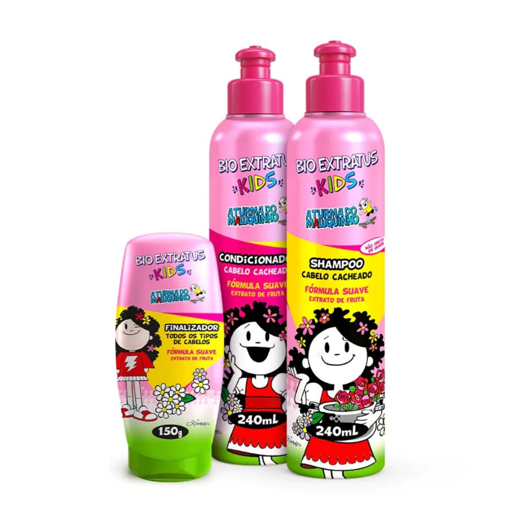 Kit Kids Cabelo Cacheado Shampoo, Condicionador e Finalizador Bio Extratus